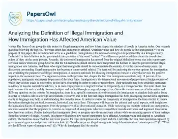 Essay on Analyzing the Definition of Illegal Immigration and how Immigration has Affected American Value