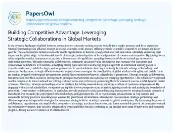 Essay on Building Competitive Advantage: Leveraging Strategic Collaborations in Global Markets