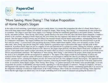 Essay on “More Saving. more Doing.”: the Value Proposition of Home Depot’s Slogan