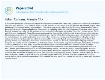 Essay on Urban Cultures: Primate City