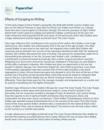 Essay on Effects of Escaping to Writing