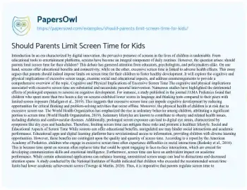 Essay on Should Parents Limit Screen Time for Kids