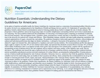 Essay on Nutrition Essentials: Understanding the Dietary Guidelines for Americans