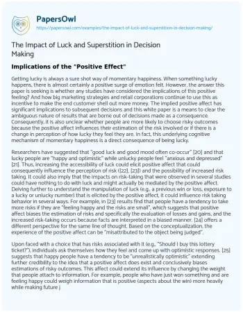 Essay on The Impact of Luck and Superstition in Decision Making