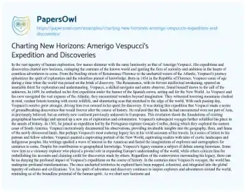 Essay on Charting New Horizons: Amerigo Vespucci’s Expedition and Discoveries