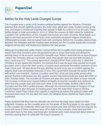 Essay on Battles for the Holy Lands Changed Europe