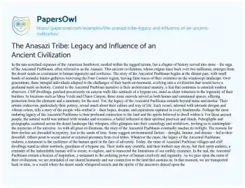 Essay on The Anasazi Tribe: Legacy and Influence of an Ancient Civilization