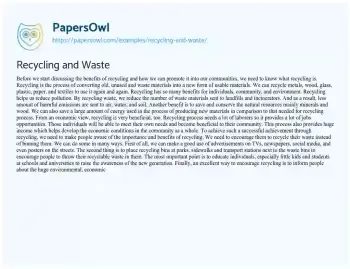 Essay on Recycling and Waste