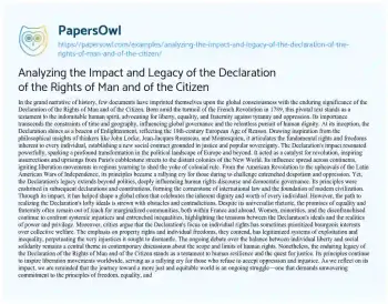 Essay on Analyzing the Impact and Legacy of the Declaration of the Rights of Man and of the Citizen