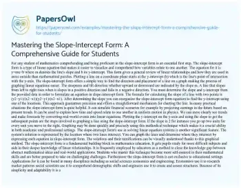 Essay on Mastering the Slope-Intercept Form: a Comprehensive Guide for Students