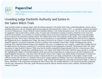 Essay on Unveiling Judge Danforth: Authority and Justice in the Salem Witch Trials