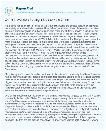 Essay on Crime Prevention: Putting a Stop to Hate Crime