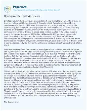 Essay on Developmental Dyslexia Disease