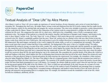 Essay on Textual Analysis of “Dear Life” by Alice Munro