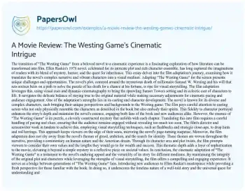 Essay on A Movie Review: the Westing Game’s Cinematic Intrigue