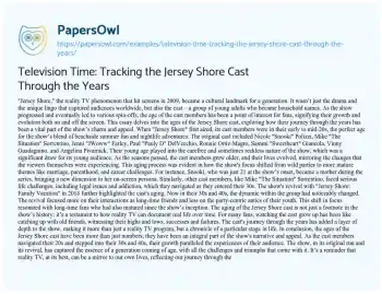 Essay on Television Time: Tracking the Jersey Shore Cast through the Years