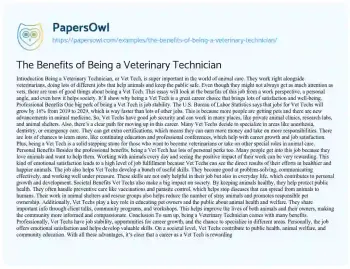 Essay on The Benefits of being a Veterinary Technician