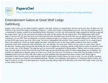 Essay on Entertainment Galore at Great Wolf Lodge Gatlinburg