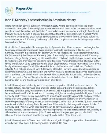 Essay on John F. Kennedy’s Assassination in American History