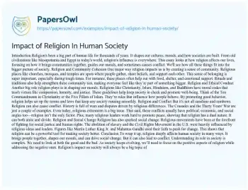 Essay on Impact of Religion in Human Society