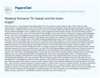 Essay on Medieval Romance “Sir Gawain and the Green Knight”