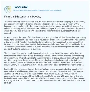 Essay on Financial Education and Poverty