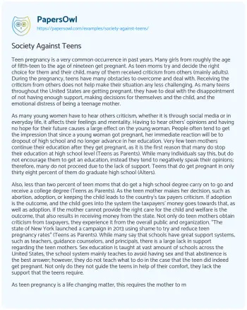 Essay on Society against Teens