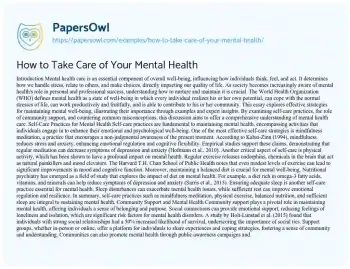 Essay on How to Take Care of your Mental Health