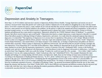 Essay on Depression and Anxiety in Teenagers