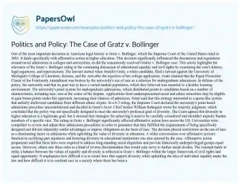 Essay on Politics and Policy: the Case of Gratz V. Bollinger