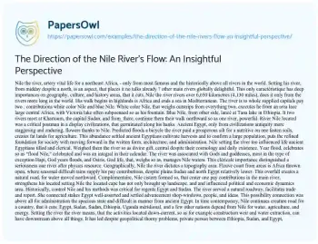 Essay on The Direction of the Nile River’s Flow: an Insightful Perspective