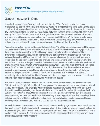 Essay on Gender Inequality in China