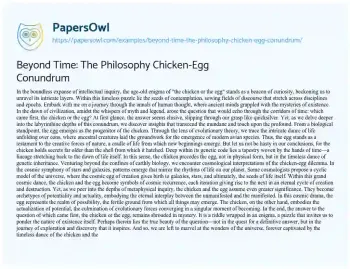 Essay on Beyond Time: the Philosophy Chicken-Egg Conundrum