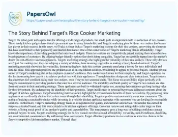 Essay on The Story Behind Target’s Rice Cooker Marketing