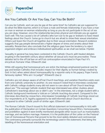 Essay on Are you Catholic or are you Gay, Can you be Both?