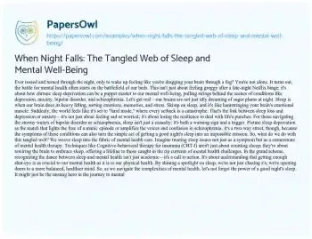 Essay on When Night Falls: the Tangled Web of Sleep and Mental Well-Being