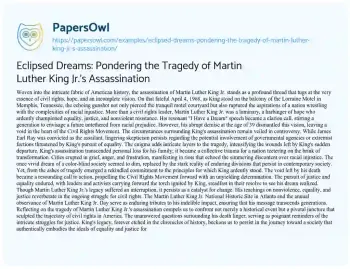 Essay on Eclipsed Dreams: Pondering the Tragedy of Martin Luther King Jr.’s Assassination