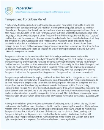 Essay on Tempest and Forbidden Planet