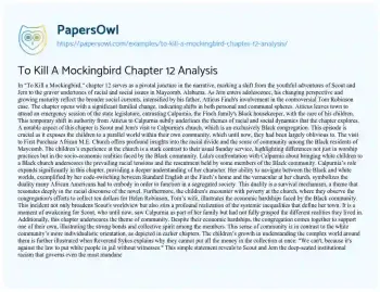 Essay on To Kill a Mockingbird Chapter 12 Analysis