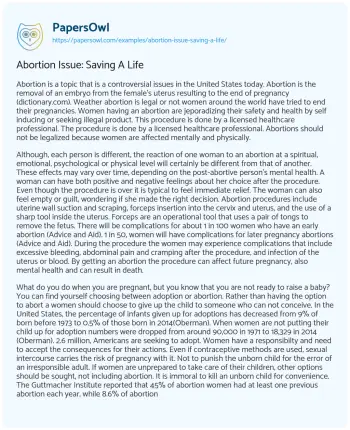 Essay on Abortion Issue: Saving a Life