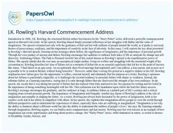 Essay on J.K. Rowling’s Harvard Commencement Address