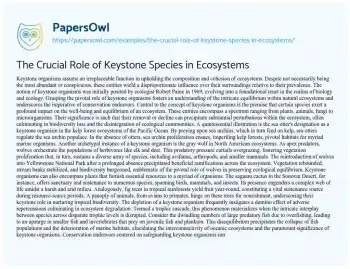 Essay on The Crucial Role of Keystone Species in Ecosystems