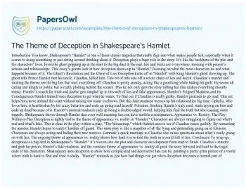 Essay on The Theme of Deception in Shakespeare’s Hamlet