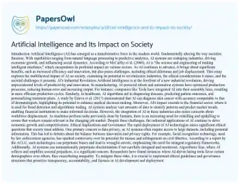 Essay on Artificial Intelligence and its Impact on Society