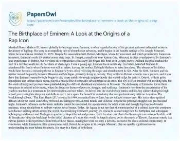 Essay on The Birthplace of Eminem: a Look at the Origins of a Rap Icon