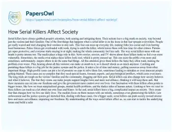 Essay on How Serial Killers Affect Society