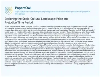 Essay on Exploring the Socio-Cultural Landscape: Pride and Prejudice Time Period