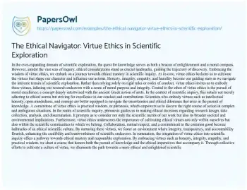 Essay on The Ethical Navigator: Virtue Ethics in Scientific Exploration