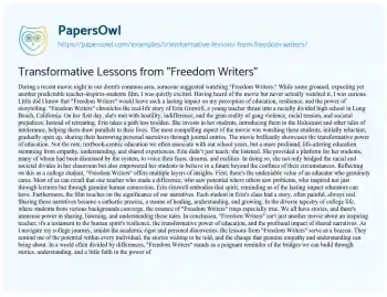 Essay on Transformative Lessons from “Freedom Writers”