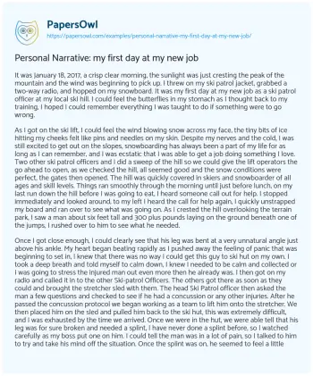 Essay on Personal Narrative: my First Day at my New Job